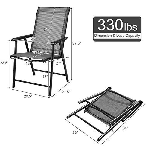 S AFSTAR Patio Chairs Set of 4, Outdoor Folding Dining Chairs with Armrests, Foldable Porch Chairs for Lawn Deck Backyard, Folding Chairs for Adults (Gray)