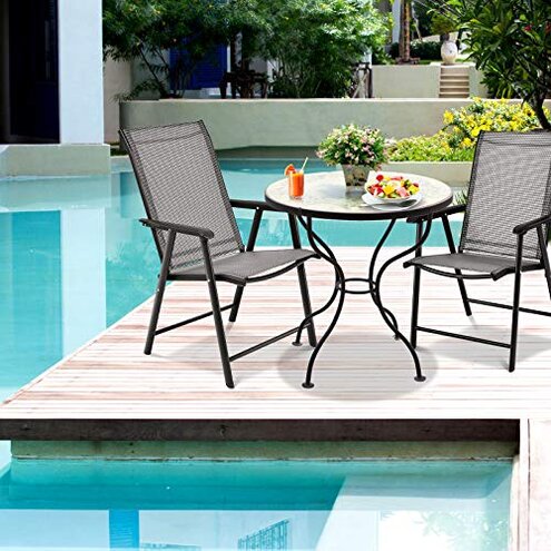 S AFSTAR Patio Chairs Set of 4, Outdoor Folding Dining Chairs with Armrests, Foldable Porch Chairs for Lawn Deck Backyard, Folding Chairs for Adults (Gray)