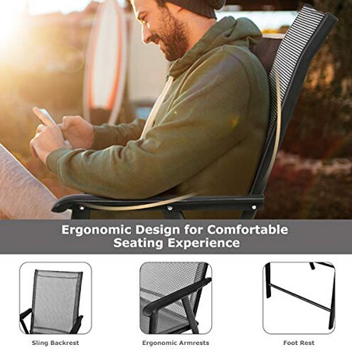 S AFSTAR Patio Chairs Set of 4, Outdoor Folding Dining Chairs with Armrests, Foldable Porch Chairs for Lawn Deck Backyard, Folding Chairs for Adults (Gray)