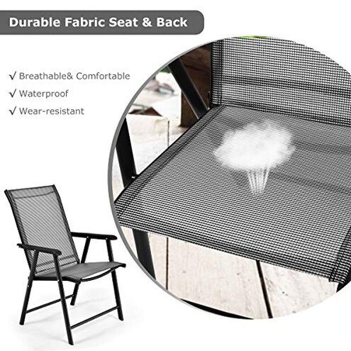 S AFSTAR Patio Chairs Set of 4, Outdoor Folding Dining Chairs with Armrests, Foldable Porch Chairs for Lawn Deck Backyard, Folding Chairs for Adults (Gray)