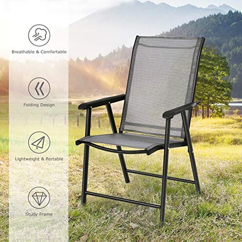 S AFSTAR Patio Chairs Set of 4, Outdoor Folding Dining Chairs with Armrests, Foldable Porch Chairs for Lawn Deck Backyard, Folding Chairs for Adults (Gray)