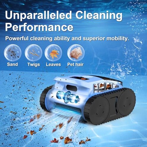 (2025 Upgrade) Pool Vacuum for Inground Pools, Robotic Pool Cleaner, Wall Climbing Pool Cleaner, Cleans Pool Floors, Drain & Walls & Waterline, Cleaning Up to 2100 Sq.ft, 180 Min