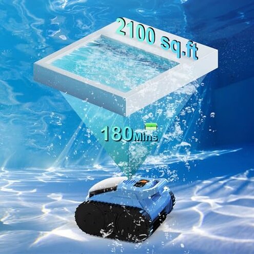 (2025 Upgrade) Pool Vacuum for Inground Pools, Robotic Pool Cleaner, Wall Climbing Pool Cleaner, Cleans Pool Floors, Drain & Walls & Waterline, Cleaning Up to 2100 Sq.ft, 180 Min