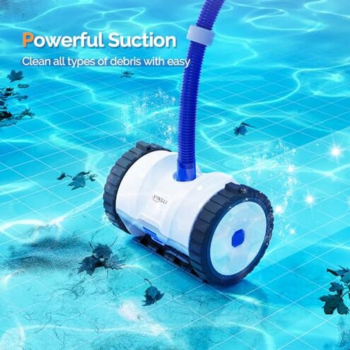 (2025 Upgrade) VINGLI Automatic Suction-Side Pool Vacuum Cleaner, Powerful Wall-Climbing Sweeper for Inground Pools, Includes 39.6ft Tangle-Free Hose (Blue&White)