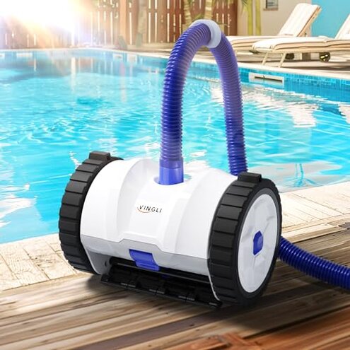 (2025 Upgrade) VINGLI Automatic Suction-Side Pool Vacuum Cleaner, Powerful Wall-Climbing Sweeper for Inground Pools, Includes 39.6ft Tangle-Free Hose (Blue&White)