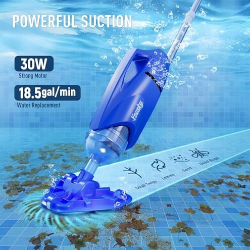 2025 Upgraded Handheld Pool Vacuum Cleaner for Above Ground & Inground Pools - Cordless Pool Cleaner w/18.5GPM Suction, Telescoping Pole(20-69in), 2 Brush Heads - Ideal for Spas & Hot Tubs