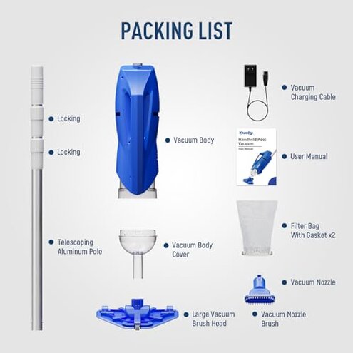 2025 Upgraded Handheld Pool Vacuum Cleaner for Above Ground & Inground Pools - Cordless Pool Cleaner w/18.5GPM Suction, Telescoping Pole(20-69in), 2 Brush Heads - Ideal for Spas & Hot Tubs