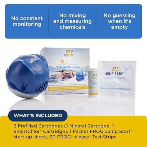 FROG @Ease Floating System for Hot Tubs - Quick & Easy Self-Regulating Hot Tub Sanitizer - Hot Tub Maintenance System with Sanitizing Minerals & SmartChlor Technology