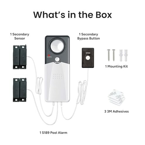 Techko S189 Ultra Slim Safe Pool Alarm for Kids, ETL Listed UL 2017 Compliant, Indoor/Outdor Weather Resistant, 110db Loud Alarm with 2X Bypass Buttons, Gray, 1Count