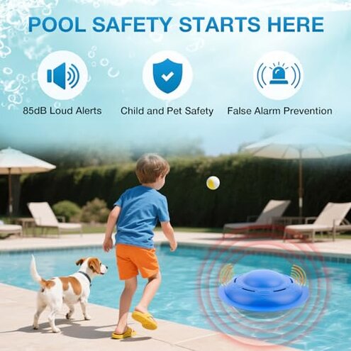 Pool Alarm, Pool Safety Alarms for Inground & Above Ground Pools, Smart Pool Alarm System with Loud Alert, Adjustable Sensitivity and Indoor Receiver, Ideal for Kids and Pets Pool Safety