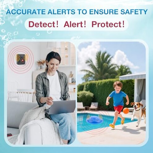 Pool Alarm, Pool Safety Alarms for Inground & Above Ground Pools, Smart Pool Alarm System with Loud Alert, Adjustable Sensitivity and Indoor Receiver, Ideal for Kids and Pets Pool Safety