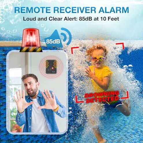 Pool Alarm, Pool Safety Alarms for Inground & Above Ground Pools, Smart Pool Alarm System with Loud Alert, Adjustable Sensitivity and Indoor Receiver, Ideal for Kids and Pets Pool Safety