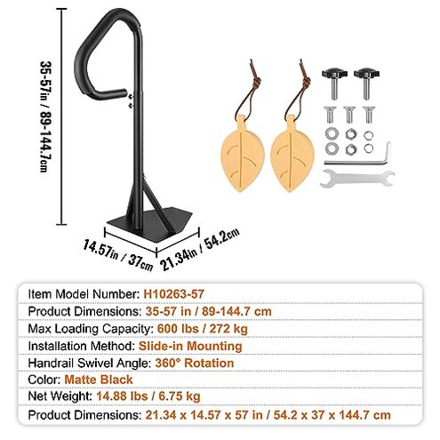 VEVOR Hot Tub Handrail, 360 Rotatable Spa Side Handrail with 35"-57" Adjustable Height, Rust-proof Aluminum Spa Step Hot Tub Hand Rail with Slide-Under Mount Base for Indoor & Outdoor, 600LBS Capacity