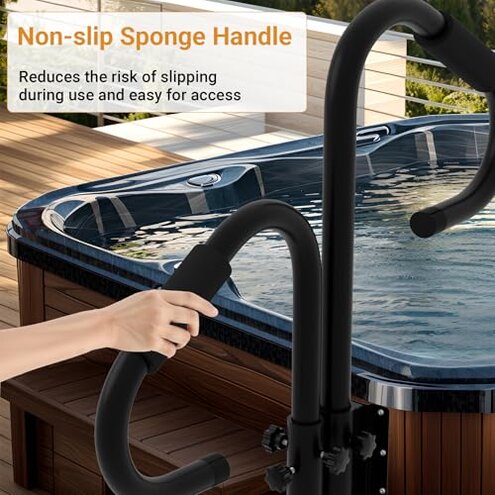 Neorexon Two-Way Hot Tub Handrails, 38"-58" Adjustable Height SPA Handrail w/360 Swivel Option, Hot Tub Railing to Get in and Out, 600LBS SPA Side Handrail w/Slide Under Mount Base for Indoor&Outdoor