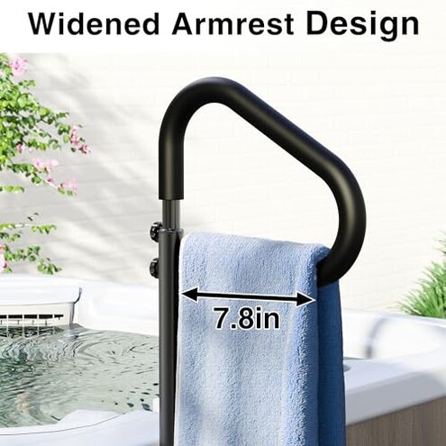 55''-62'' Hot Tub Handrail Side Safety Rail &ndash; 360&deg; Swivel Spa Grab Bar, Heavy-Duty Powder-Coated Steel Assist Handle with Anti-Slip Foam Grip, Fits Most Hot Tubs, Swim Spas & Pools, 600LBS Capacity
