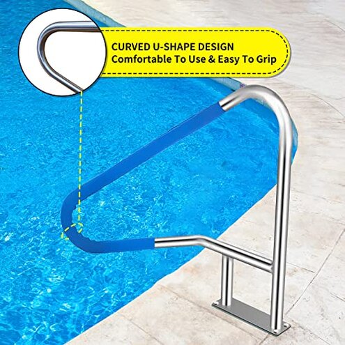 52x32 Inground Pool Rail, Rustproof #304SS Swimming Pool Stair handrail with no-Slip Cover, mounting Base & Accessories.