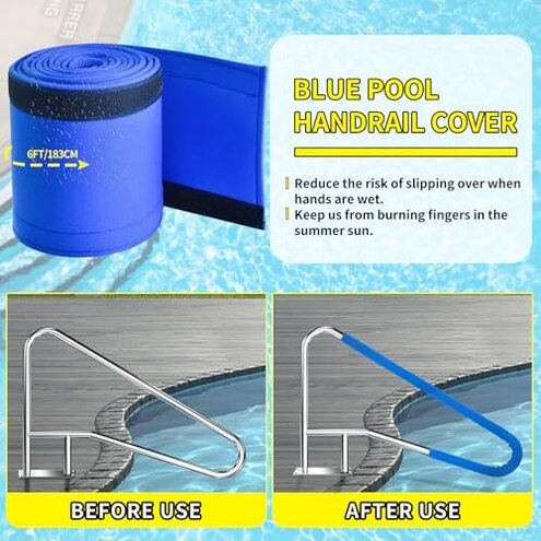 52x32 Inground Pool Rail, Rustproof #304SS Swimming Pool Stair handrail with no-Slip Cover, mounting Base & Accessories.