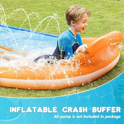 JOYIN 22.5FT Water Slide and 2 Inflatable Boards, Extra Long Heavy Duty Double Lawn Waterslide with Sprinkler for Kids Adults Backyard Summer Water Toy Outdoor Fun, Blue, Light Blue