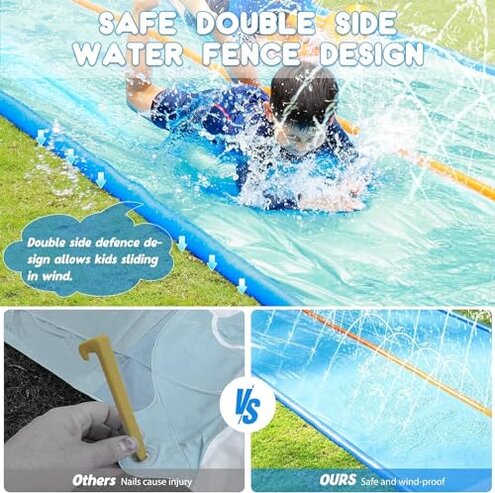 JOYIN 22.5FT Water Slide and 2 Inflatable Boards, Extra Long Heavy Duty Double Lawn Waterslide with Sprinkler for Kids Adults Backyard Summer Water Toy Outdoor Fun, Blue, Light Blue