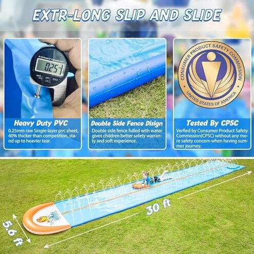 JOYIN 22.5FT Water Slide and 2 Inflatable Boards, Extra Long Heavy Duty Double Lawn Waterslide with Sprinkler for Kids Adults Backyard Summer Water Toy Outdoor Fun, Blue, Light Blue