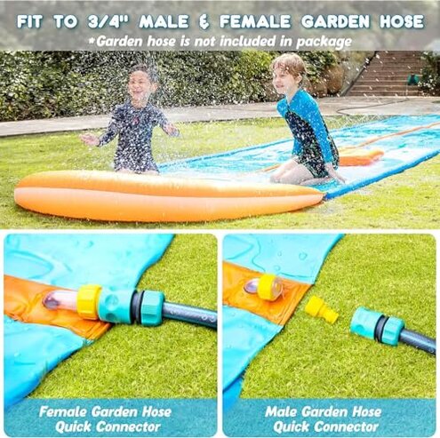 JOYIN 22.5FT Water Slide and 2 Inflatable Boards, Extra Long Heavy Duty Double Lawn Waterslide with Sprinkler for Kids Adults Backyard Summer Water Toy Outdoor Fun, Blue, Light Blue