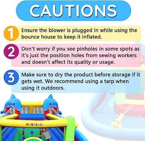 Causeair Inflatable Bounce House with Slide,Dolphin Styling,Splashing Pool,Double Water Cannon,Climbing Wall,Heavy Duty GFCI Blower,Inflatable Water Park Slide for Kids Backyard Summer