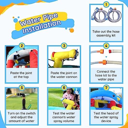 Causeair Inflatable Bounce House with Slide,Dolphin Styling,Splashing Pool,Double Water Cannon,Climbing Wall,Heavy Duty GFCI Blower,Inflatable Water Park Slide for Kids Backyard Summer