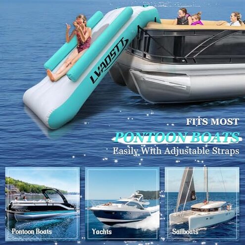 LVAOSTT Pontoon Waterfall Slide, Inflatable Water Boats Slide Island for Adults Kids Summer Lake Party