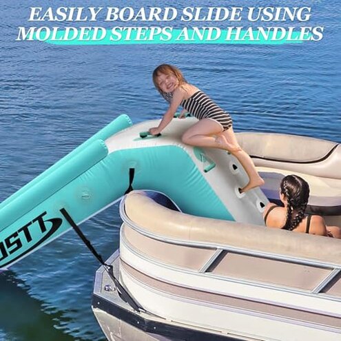 LVAOSTT Pontoon Waterfall Slide, Inflatable Water Boats Slide Island for Adults Kids Summer Lake Party