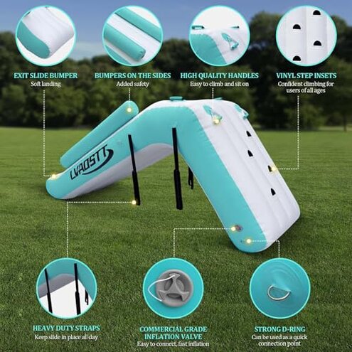 LVAOSTT Pontoon Waterfall Slide, Inflatable Water Boats Slide Island for Adults Kids Summer Lake Party