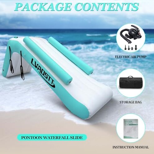 LVAOSTT Pontoon Waterfall Slide, Inflatable Water Boats Slide Island for Adults Kids Summer Lake Party