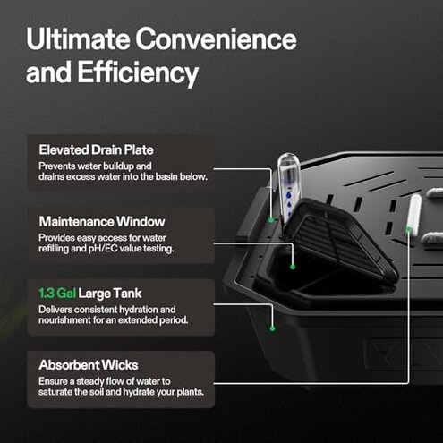 VIVOSUN 4-Pack FlexFeed Self-Watering Pots, Auto Irrigation Fabric Pot Base with Water Meter & Maintenance Window, for Use Indoors/Outdoors in Grow Tents, Greenhouses, Gardens