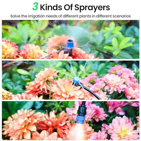 MIXC 230FT Quick-Connect Drip Irrigation System Kit, Automatic Garden Watering System with 1/4" & 1/2" Fast-Lock Tubing - Adjustable Nozzles & Sprinklers for Garden, Greenhouse, Lawn, Potted Plants