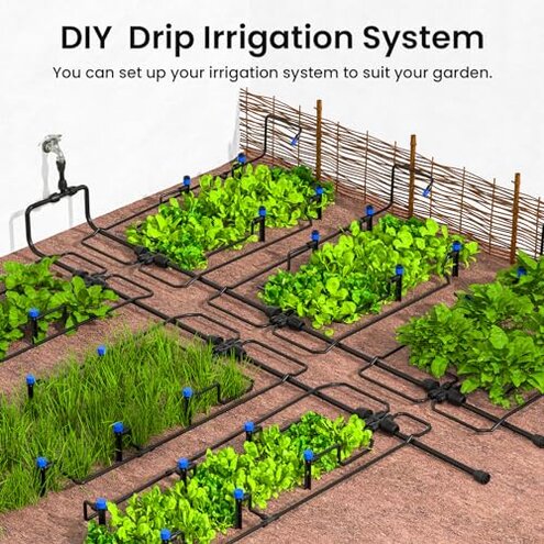 MIXC 230FT Quick-Connect Drip Irrigation System Kit, Automatic Garden Watering System with 1/4" & 1/2" Fast-Lock Tubing - Adjustable Nozzles & Sprinklers for Garden, Greenhouse, Lawn, Potted Plants