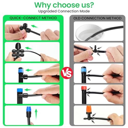 MIXC 230FT Quick-Connect Drip Irrigation System Kit, Automatic Garden Watering System with 1/4" & 1/2" Fast-Lock Tubing - Adjustable Nozzles & Sprinklers for Garden, Greenhouse, Lawn, Potted Plants