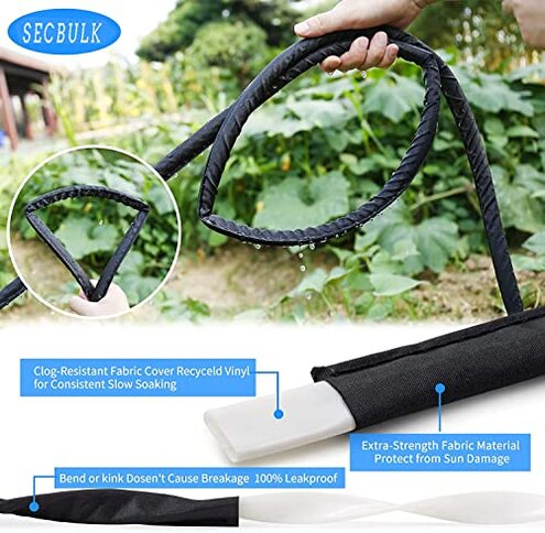 Secbulk 2025 Flat Soaker Hose 100 ft with Stakes for Garden, 50ft x 2 Linkable Drip Hose Diy Garden Irrigation System Saving 80% Water, Dual-layer Leak-free Design Water Hose with Holes
