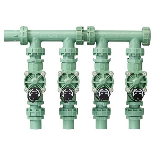 Orbit 57257 4-Valve Preassembled Sprinkler Manifold – Easy Install, Smart Controller Compatible, Works with PVC & Poly Pipe, Includes 4 in-Line Valves