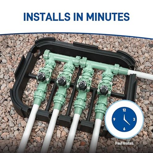Orbit 57257 4-Valve Preassembled Sprinkler Manifold – Easy Install, Smart Controller Compatible, Works with PVC & Poly Pipe, Includes 4 in-Line Valves