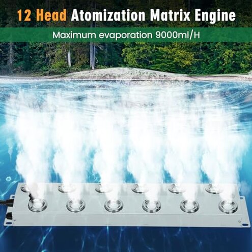 Ultrasonic Mist Maker Fogger 12 Head(9000ml/H), 110V 400W Power Water Proof Ultrasonic Mister, Ultrasonic Fogger Humidifier with Float, for Halloween Atmosphere, Vegetable Preservation, Landscape