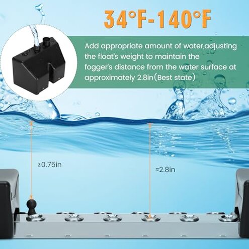 Ultrasonic Mist Maker Fogger 12 Head(9000ml/H), 110V 400W Power Water Proof Ultrasonic Mister, Ultrasonic Fogger Humidifier with Float, for Halloween Atmosphere, Vegetable Preservation, Landscape