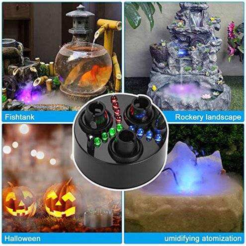 FITNATE 3-Head Mist Maker with Floating Buoy, 7-Color LED and 1500ml/h Output for Pond Halloween Landscape