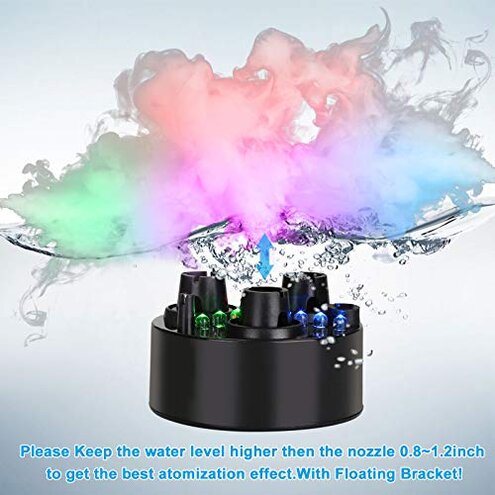 FITNATE 3-Head Mist Maker with Floating Buoy, 7-Color LED and 1500ml/h Output for Pond Halloween Landscape