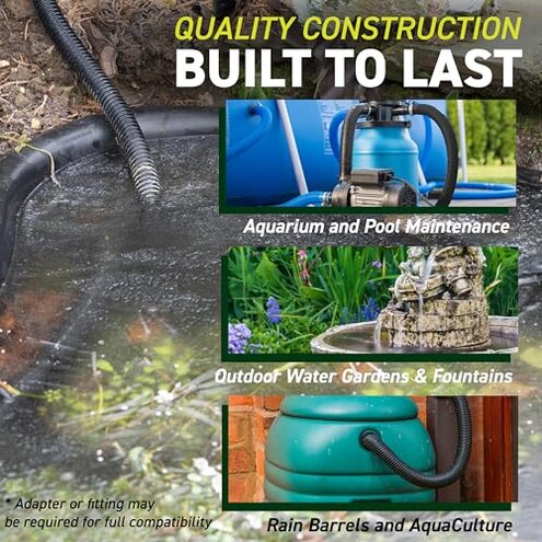 Sealproof 1" Dia. Corrugated Pond Tubing 1-Inch ID, 20 FT Length, Black PVC Kinkproof Strong Flex Tubing Made in USA