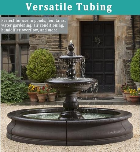 ZY-hosetube 1/2" id - 100ft Black Vinyl Tubing Flexible PVC Tube Hybrid Hose Transfer Water Fuel Gas for Pond Fountain Garden Waterfall, Durable and Safe, with 2 Hose Clamps