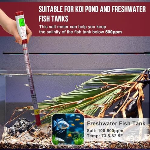 Digital Pool Salt Tester with Long Probe,Salinity Meter for Saltwater Pool,Accurate Salt Test Kit Truncheon Hot Tub,Spa,Freshwater Fish Tank,Koi Pond(0-5000PPM)