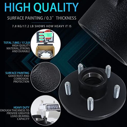 iBroPrat 2 Sets 3500lb Trailer Hub Kit 5 Bolt 4.5, Trailer Axle Kit for 3500 lb 5 Lug Diameter 6.34" Trailer Hub with L44649(I.D 1-1/16'') L68149(I.D 1-3/8'') Bearing Extra Dust Cap and Rubber Plug