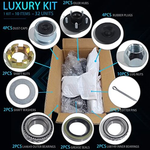 iBroPrat 2 Sets 3500lb Trailer Hub Kit 5 Bolt 4.5, Trailer Axle Kit for 3500 lb 5 Lug Diameter 6.34" Trailer Hub with L44649(I.D 1-1/16'') L68149(I.D 1-3/8'') Bearing Extra Dust Cap and Rubber Plug