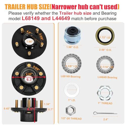 Saree 2 Sets 3500Lbs Trailer Hub Kit 5 Bolt 4.5",5 Lug Trailer Hub Fit 1-1/16" to 1-3/8" Trailer Tapered Spindle,Boat Trailer Hubs 5 Lug,Trailer Wheel Hub Kit(Only for Tapered Spindle)