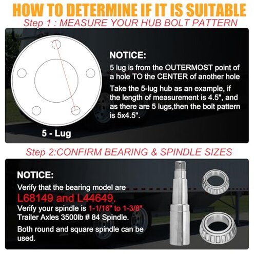 Saree 2 Sets 3500Lbs Trailer Hub Kit 5 Bolt 4.5",5 Lug Trailer Hub Fit 1-1/16" to 1-3/8" Trailer Tapered Spindle,Boat Trailer Hubs 5 Lug,Trailer Wheel Hub Kit(Only for Tapered Spindle)