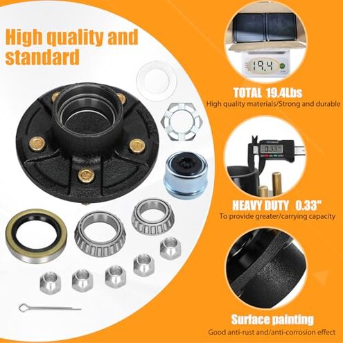 Saree 2 Sets 3500Lbs Trailer Hub Kit 5 Bolt 4.5",5 Lug Trailer Hub Fit 1-1/16" to 1-3/8" Trailer Tapered Spindle,Boat Trailer Hubs 5 Lug,Trailer Wheel Hub Kit(Only for Tapered Spindle)